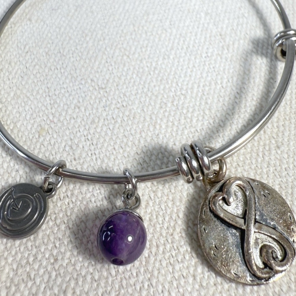 Unwritten Bangle Bracelet With Infinity Charm Amethyst Purple Bead Silver Tone‎